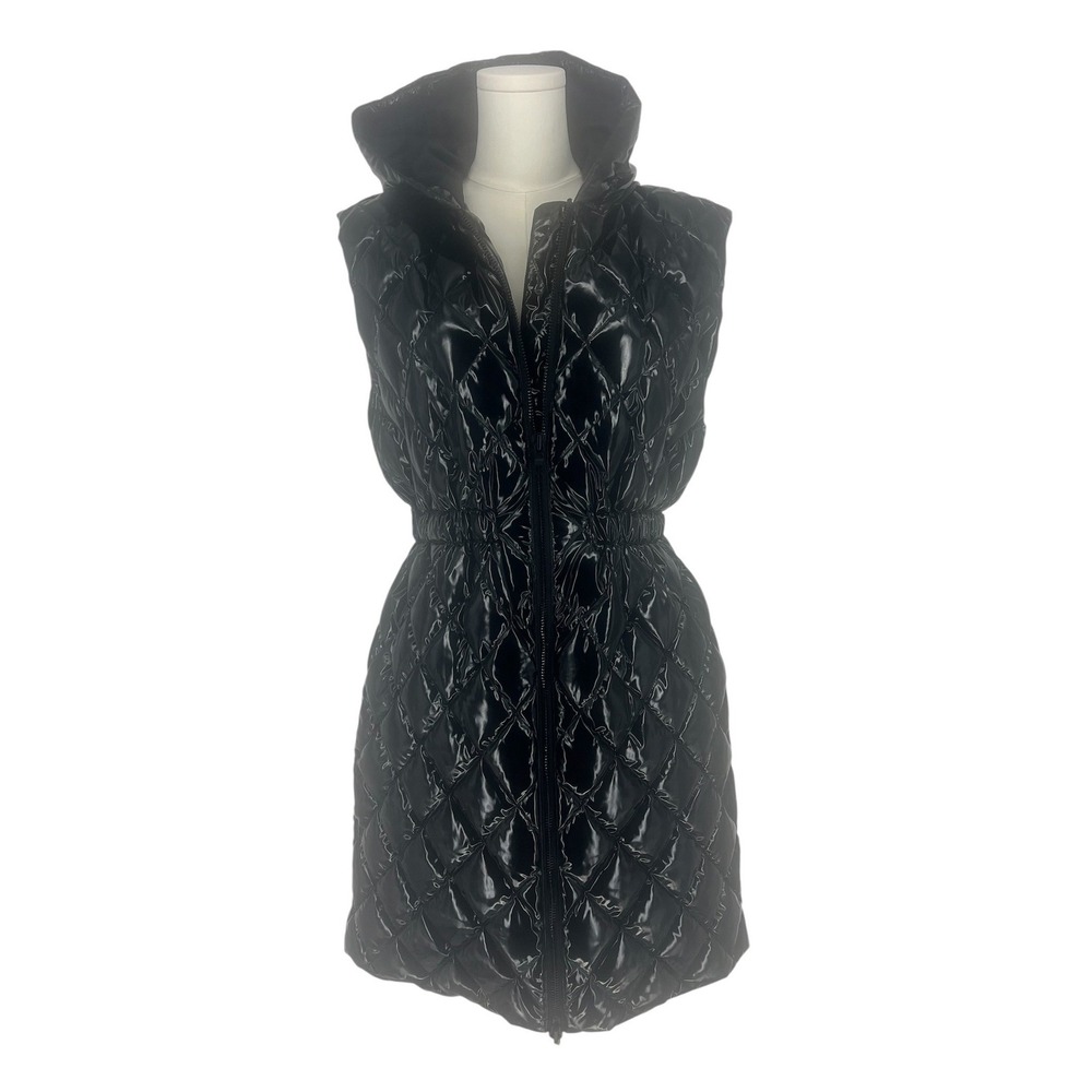Alice + Olivia Daniel Maxi Black Quilted Hooded‎ Puffer Vest S - Picture 6 of 14